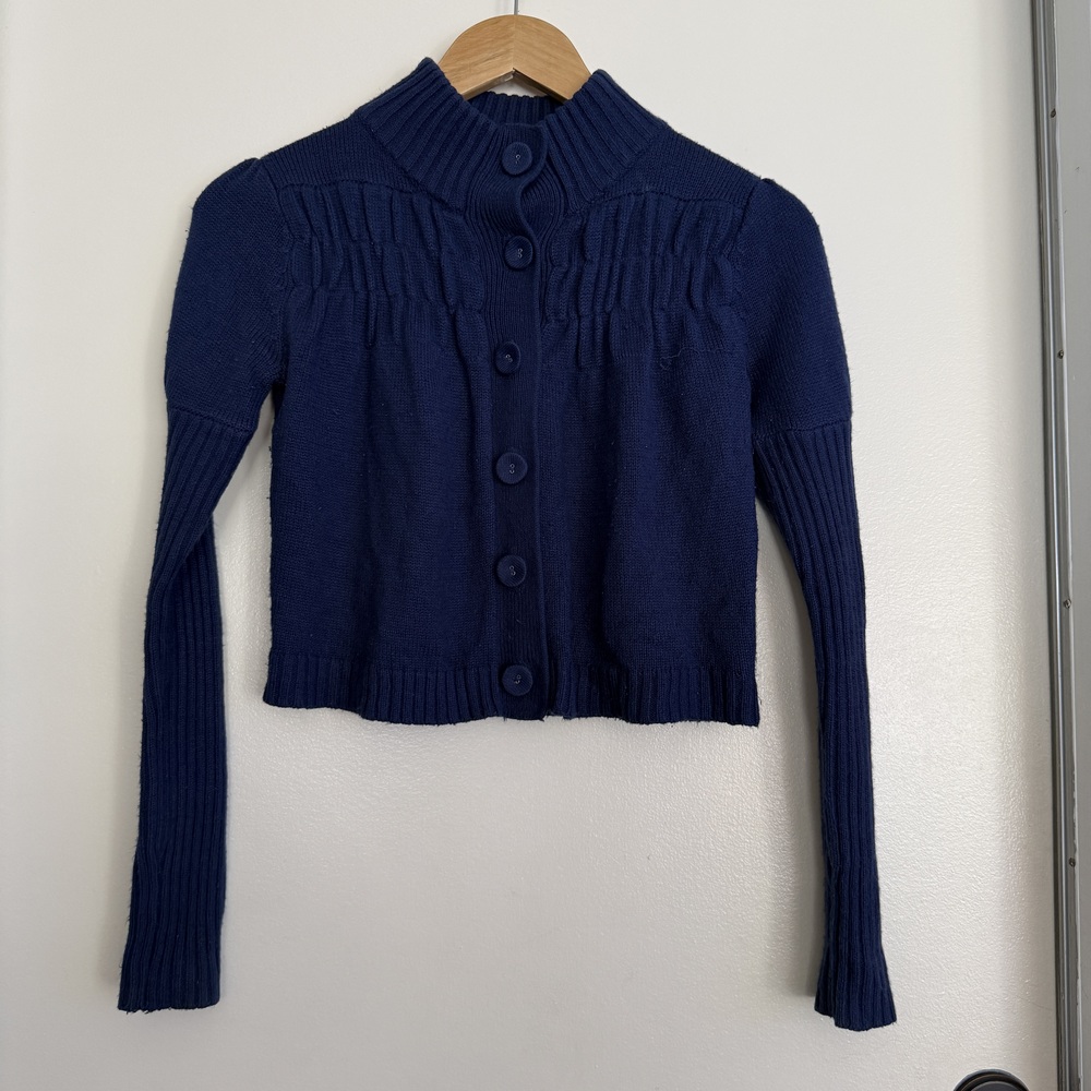 Navy Ruched Knit Cardigan